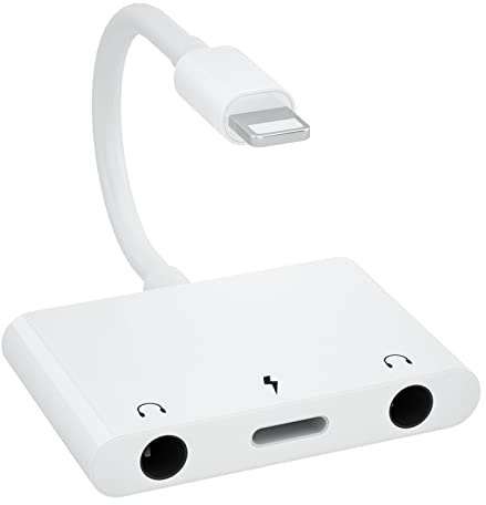 LXJADAP 3.5mm Headphone Jack Adapter, 3 in 1 Light-ning to Dual 3.5mm Jack Aux Audio Splitter, with Charging Splitter, for Phone 13/12/11/X/8/8plus/7/7plus, Pad / Pod, Support iOS 15