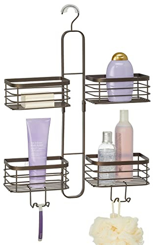 mDesign Metal Steel Hanging Shower Caddy, 4 Basket Organizer Rack for Bathroom; Hold Handheld Shower Head, Hose, Shampoo, Conditioner, Shaving Cream, Soap, Loofah - Carson Collection - Bronze