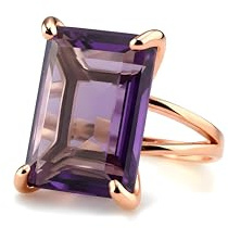 Bague Améthyste En Or Rose 14k - Bagues De Pierres De Naissance Taillées En Émeraude - Bagues Violettes Élégantes Pour Femmes - Cadeau Et Bijou De Mode Pour Elle