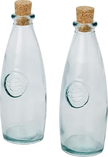 Juego de dos piezas de dispensador de vinagre y aceite para ensaladas, vinagre de ensalada, vinagrera sostenible de vidrio reciclado de 300 ml cada uno con práctico tapón de corcho notrash2003