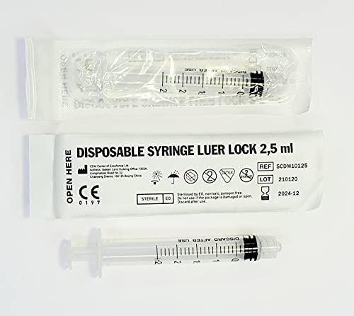 Dr.One 3er Pack 2.5ml, 5ml oder 10ml Kunststoffspritze aus PET, Syringe ohne Nadel mit Skala, latexfrei und silikonfrei einzel steril verpackt