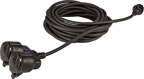 Meister Alargador de Contacto con protección de Contacto, con Doble | Para exterior (IP44) – Acoplamiento Schuko – Negro – para fijación de cable – para trabajos de conexión – 10 m – Acabado