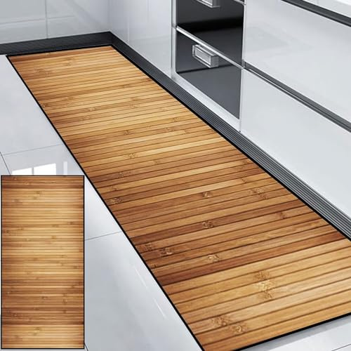 HUAXIQUE Teppich Läufer Flur Waschbarer Groß Geometrische Muster Outdoor Teppich Wetterfest Terasse Bambus Teppich Läufer für Wohnzimmer Flur Büro Schlafzimmer Küche 80x200cm Stil J