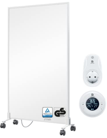 BR Bringer Dispositivo di riscaldamento a infrarossi, 600 Watt, a risparmio energetico, riscaldamento elettrico mobile con piedini su ruote, termostato e telecomando, 5 anni di garanzia, TÜV (bianco)