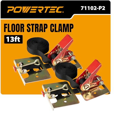 POWERTEC Wood Flooring Strap Clamp, Flooring Installation Clamp with 13ft Nylon Strap, 220 lbs Clamping Force, Fits Laminate, Tongue & Groove, Hardwood Floors, Durable Metal, 2PK (71102-P2)