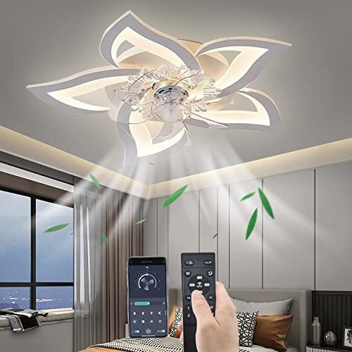 69CM Dimmning Takfläkt med belysning, LED 50W Dimming Takfläkt ljus med fjärrkontroll & APP Bluetooth, Modern Takfläktlampa för vardagsrum Sovrum Kontor (Vit)