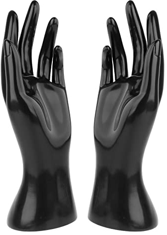 SM SunniMix Schaufensterpuppe Hand Modell, Mannequin Handmodell, Schmuck Hand Form Ständer, Hand Schmuck Halterung für Ring Halskette Armbänder, Schwarze Linke Hand + Schwarze Rechte Hand, 21.5cm