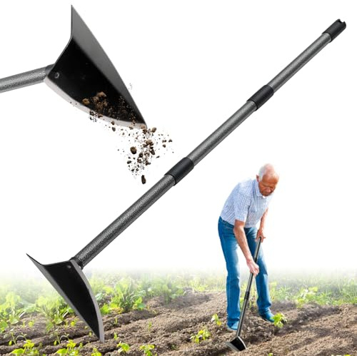 Garden Hoe, Heavy Duty Trenching Hoes with 60 Inch Long Handle, Sharp Edge Triangle Weeding Hoe Garden Tools for Weeds Removal,Cultivating,Digging,Loosen Soil, Trenching, Landscaping Manual Weeder