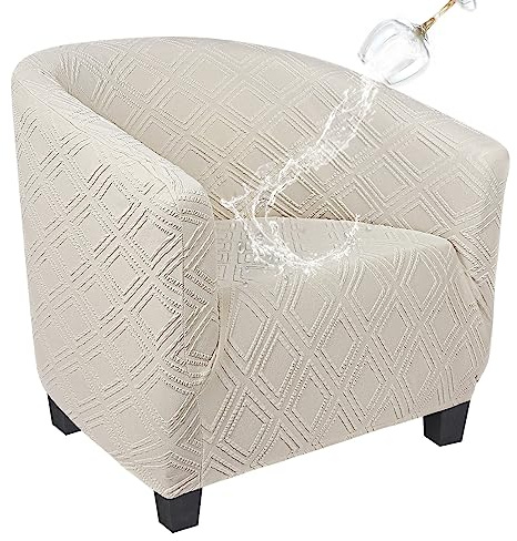 SearchI Waterproof Club Chair Slipcover Stretch Barrel Chair Covers Jacquard Tub Chair Slipcovers Spandex Armchair Sofa Cover Removable Couch Furniture Protector Arm Chair Cover for Living Room（Beige）