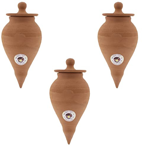 CERÁMICA ESPAÑA | Dispensador de Agua | Sistema de riego | Riego automático | Riego por goteros | Pack x3 Modelo J03 | 2 litros | Eco | 100% Hecho a Mano | 16x16x32 cm