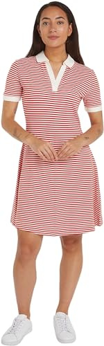 Tommy Hilfiger Abito a Polo Donna Curve Maniche Corte, Multicolore (Breton Fierce Red/Ecru), 50