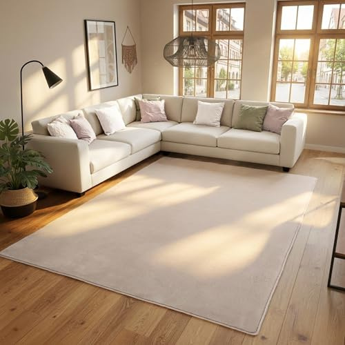 SIMPEX Tappeti a pelo corto, Unicolor - Monocroma, Tappeto Avorio, 160 x 230 cm, Tappeti in stile moderno, Tappeto soggiorno