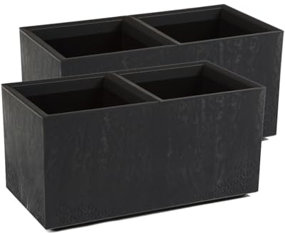 Kreher Set: 2 x XL Pflanzkasten Karo in verschiedenen Formaten und Farben. Tolle Beton Optik in Grau oder Anthrazit! Aus robustem recyceltem Kunststoff! (72 Liter (rechteckig) Anthrazit)