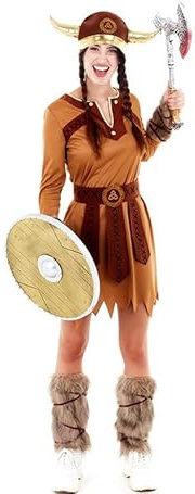Partilandia Disfraz de Vikinga Marrón Guerrera para mujer Talla M