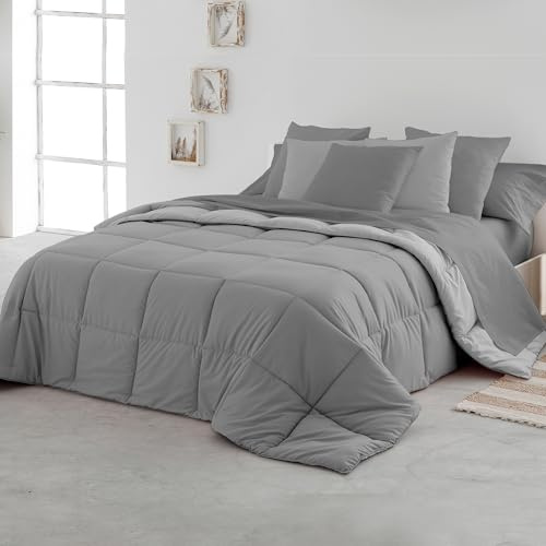 SOMNI HOME Edredon Nordico Bicolor Cama 180 cm Tacto Plumón. Duvet Nórdico. Reversible Cálido Suave Ligero. Cama Doble. Calidad 400 gr. Color Perla - Marengo 270x260
