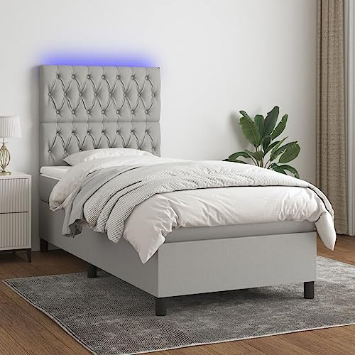 ZQQLVOO Bettgestell Familienbett Palettenbett Boxspringbett mit Matratze & LED Hellgrau 90x200 cm Stoff