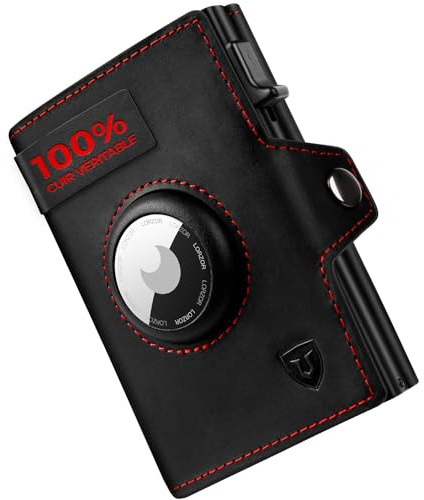 LORZOR® Airtag Wallet, Slim Wallet mit Münzfach, Portmonee Herren aus echtem Leder, RFID Blocker Portemonnaie, kartenetui Herren Platz für 10 Karten, Geldbeutel für Männer
