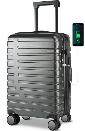 EMPSIGN Valigia Cabin 20 Pollici Espandibile, Hard Shell con Rotelle 360° e Lucchetto TSA Integrato, Approvata per Bagaglio a Mano (55x36x23 cm), Borsa da Viaggio Resistente e Leggera, Grigio Scuro