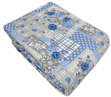 Tata Home Trapuntino Mezza Stagione Leggero Matrimoniale 250x250 cm Copriletto Trapuntato Primaverile Estivo Quilt Autunnale Moderno Elegante Dis. 5 Azzurro