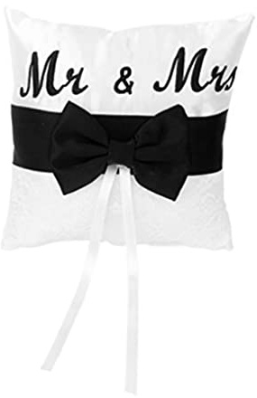 STOBAZA Eheringkissen aus Satin für Mr Mrs Handgefertigt mit Satinschleife Weiß oder Schwarz