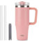 Coffee Cup Travel Mug with Handle, 30oz Tumbler with Lockable Lid, Stainless Steel Vacuum Insulated Water Bottle with Straw, Leakproof & Portable Travel Cup for Hot and Cold Drinks (Sakura Pink)