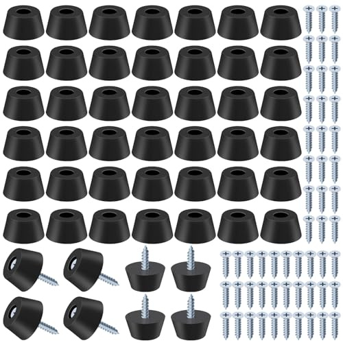 Glarks 50 Sets Black Cutting Board Rubber Feet Set Includes 50pcs Non Slip Rubber Feet Bumpers with 55pcs Stainless Steel Screws for Furniture Electronics Kitchen Appliances