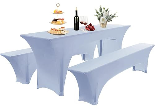 AIMENJOY Elastisch Biertischhussen Bierbank-Auflage & Tischdecke Für 50 cm or 70 cm Table Width 3 TLG-Set Breite Bierzeltgarnitur Stretch Hussen Für Festzeltgarnituren Bierbank Hussen (Weiß,70 cm)