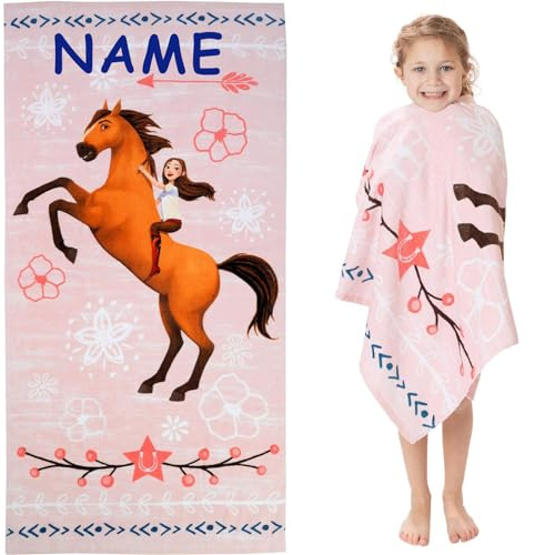 Fadaing Handtuch Pferd Kinder Badetuch mit Namen, Strandtuch Kinderhandtuch personalisiert 140x70cm, Mikrofaser Pferd Strandtuch Groß 100x200cm Badetuch Duschtuch Kinder Pferd (60 x 120 cm,1)