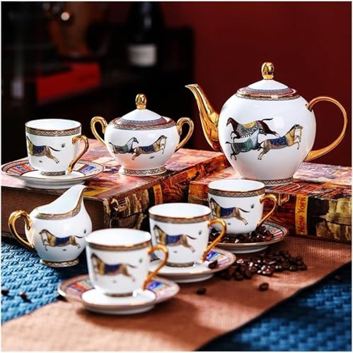 BIBTOO Juego de café de 11 Piezas Juego de té de la Tarde Europeo Juego de té Negro for el hogar Juego de cafetera, Taza y platillo Juego de Tetera y Taza de té Moderno Tazas