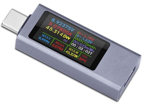 Voktta USB C Tester Meter 4-30V 0-12A USB C Meter with 1.06IN Multifunctional Colorful Digital Display, USB Power Meter Capacity Voltage, Current, Working Time Detector