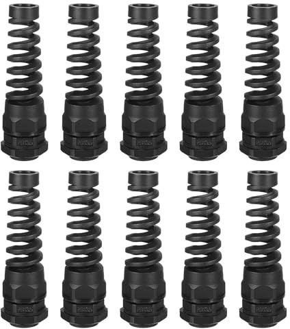 QUARKZMAN 10pz Passacavo Impermeabile, PG13.5 Spirale in Nylon Corda Pigtail Set Pressacavo Elettrico per 6-11mm Fissaggio Cavi con Filettatura Metallico, Nero
