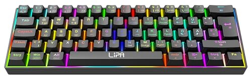 Lipa X23 Gaming Keyboard Schwarz - Kabellos - RGB-Beleuchtung - Tri-Mode - 61 Mechanische Tasten - FN Multitasten - Kompatibel mit allen Steuerungen und Konsolen - Brown Switches - Ergonomisch und