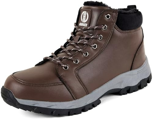 GURGER Bottes Homme Hiver Imperméable Fourrées Chaude Cuir Bottes de Neige Après Ski Bottines l'hiver Montante Chaussures de Randonnée Marron Taille 43