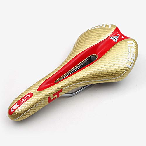 Fahrradsitz,Fahrradsättel, Fahrradsattel MTB Mountainbike Kohlefaser Sattel Straßenkissen(Gold RED)