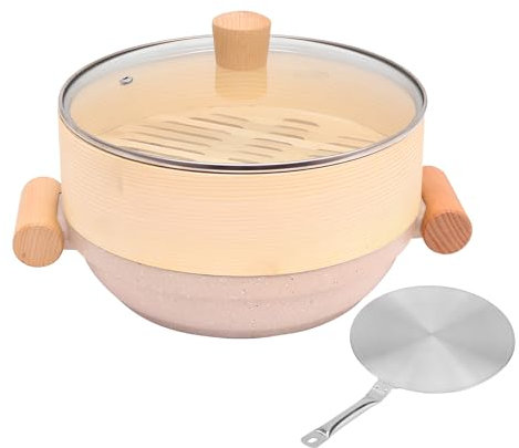 ABNNHK Olla para cocinar, Olla de Vapor de bambú Hecha a Mano, Canasta de Vapor de bambú de 2 Niveles, Madera con Bandas de Acero Inoxidable, 2 Niveles con 1 Tapa, vaporera China para COC