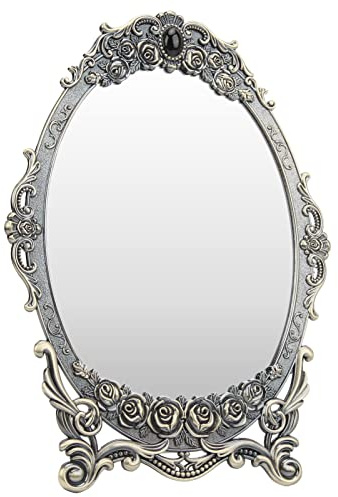 KIMISS Vintage Metall Zinklegierung Tischspiegel Schreibtisch Schminkspiegel Dekoration, Schminktisch Spiegel Ornament (Bronzespiegel)