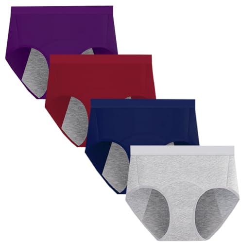 Lohhbve Donne Alta Vita Periodo Mutandine 4 Pack Biancheria Intima Menstruale Traspirante Leakproof Pantaloni di Cotone Knickers