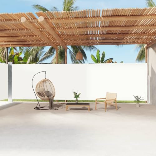 Annlera Toldo lateral, protección visual con función de enrollado automático, separador para jardín, terraza o balcón, pantalla para exteriores, diseño sencillo y elegante, color crema, 220 x (0-1200)