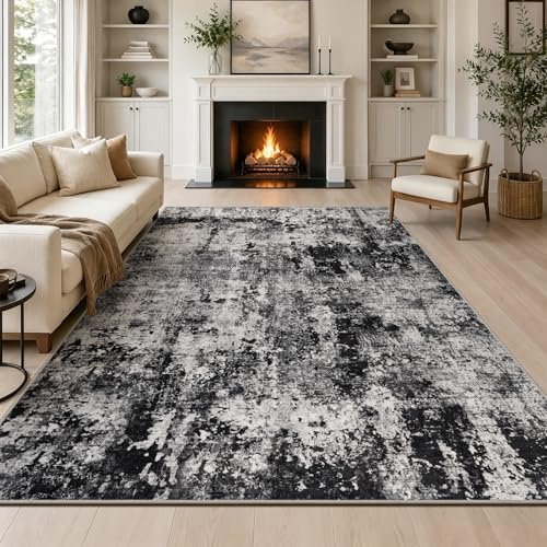 Capslpad svart abstrakt område matta 160 x 230 cm modern kort lugg mjuk falsk ull vardagsrumsmatta tvättbar inomhusmatta halkfri minimalistisk golvmatta mattor för vardagsrum sovrum kontor kök dekor