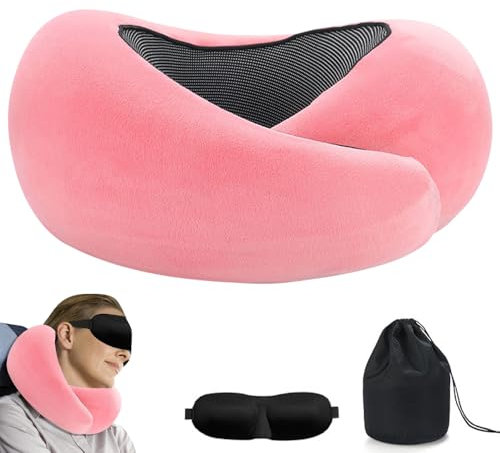 Mineup Nackenkissen Flugzeug, Reisekissen Flugzeug, Nappy Reisekissen, Ergonomisch Gestaltetes aus Memory-Schaum, Travel Pillow Nackenstützkissen, Ideal für Reisen mit Flugzeug, Auto, Zug (Rosa)