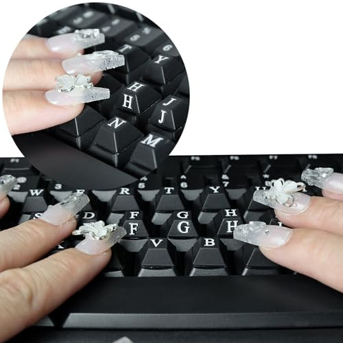 DIY Raised Keyboard Sticker with Letter Decals for Long Nails, Adhesive Keycap Riser for Nail Art Protective Keycap Silicone Sticky Pad Suitable for Tying and Gaming (Black-Square)