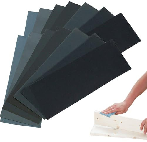 Juego de papel de lija profesional, papel de lija de 23 x 9 cm, 15 unidades de grano de 400 a 2000, papel de lija seco y húmedo, papel de lija fino para coche, muebles de madera, piedra, acabado de