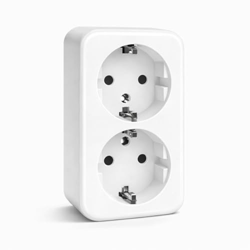 Base Schuko de Superficie con 2 Toma, Enchufe Doble para Montaje en Pared, Toma de Corriente para Interior, 10AX,16A,250V, Ideal para el Hogar y la Oficina
