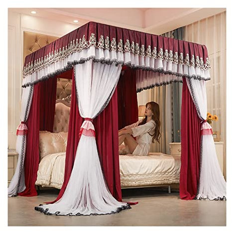 XDAWQP Betthimmel Moskitonetz Für Doppelbett, Schlafzimmer Romantisch Dekorativer Betthimmel Rot, Staubdichter Und Schattierender Bettvorhang,180x200x210cm