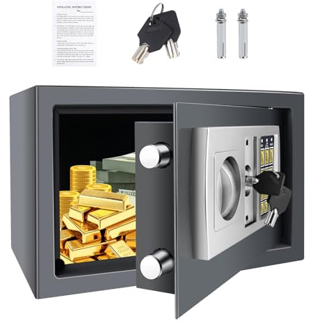 8.5L Tresor Für Zuhause, Diebstahlsicherer Elektronischer Safe Mit 2 Schlüsseln, Tresor feuerfest wasserdicht, Digitaler Sicherheitsbox Für Wertsachen Wie Geldpistolen und Bargeld