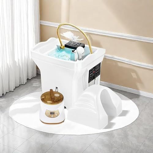Mcamgiczin Bassin De Shampoing Head Spa équipement De Spa De Tête Bac a Shampoing Mobile Multifonctionnel à Circulation d'eau à Double Contrôle Commercial avec Réservoir d'eau 60 L,White-Set2