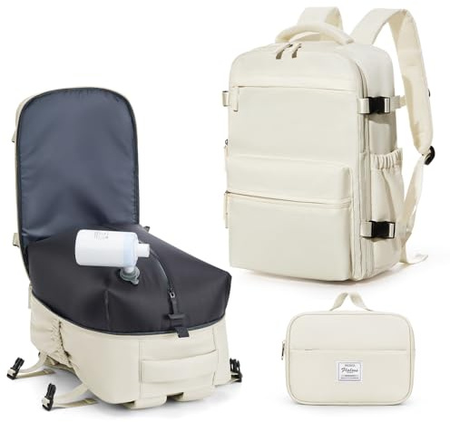 BOXSAM Vakuum Rucksack Handgepäck Flugzeug Tasche Airbag mit Vakuumsystem Reisen Tagesrucksack Esayjet 45x20x36 Rucksack Damen Vacuum Reiserucksack mit Pumpe Wasserdicht Herren Vakuum Koffer Beige.