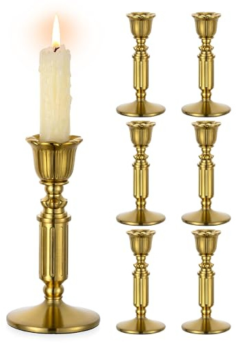 Vintage ljusstake ljushållare stavljus mässing – Romadedi set om 6 hög hållare för stång ljusstake guld för retro antik bordsdekoration bröllop vardagsrum jul fest adventskrans dekoration