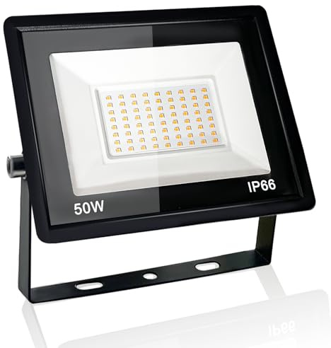 Eleganted Faretto LED da 50 W, per esterni, luce bianca calda, 3000 K, IP66, impermeabile, per giardino, garage, cortile