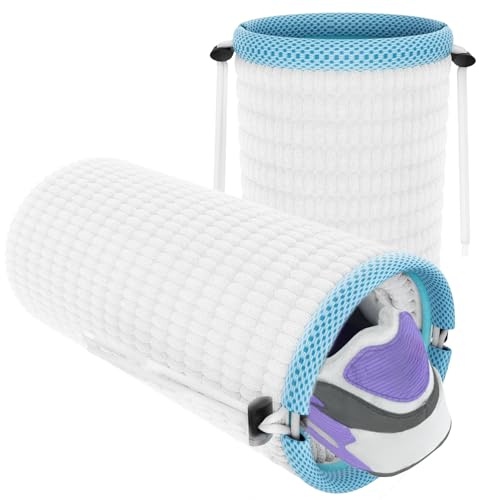 HQCM 2 Stück Premium Schuhwaschbeutel Waschmaschine All-Round Wäschesack Schuhe mit Anti-Open Gestaltung, Wiederverwendbarer Durable Sneaker Washing Bag Färbebeständig Weiß Schuhnetz Waschen Beutel